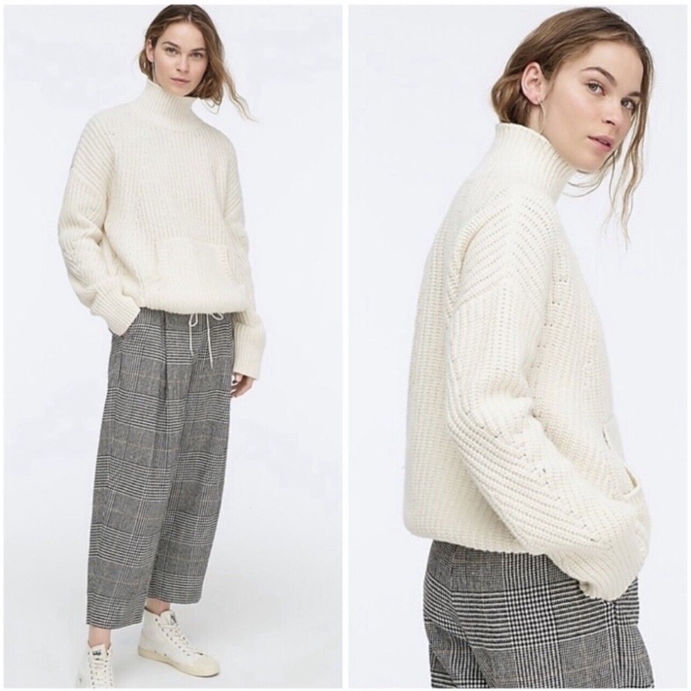J.Crew Front Pocket Wool Turtleneck Roll Neck Sweater Ivory Cream XS